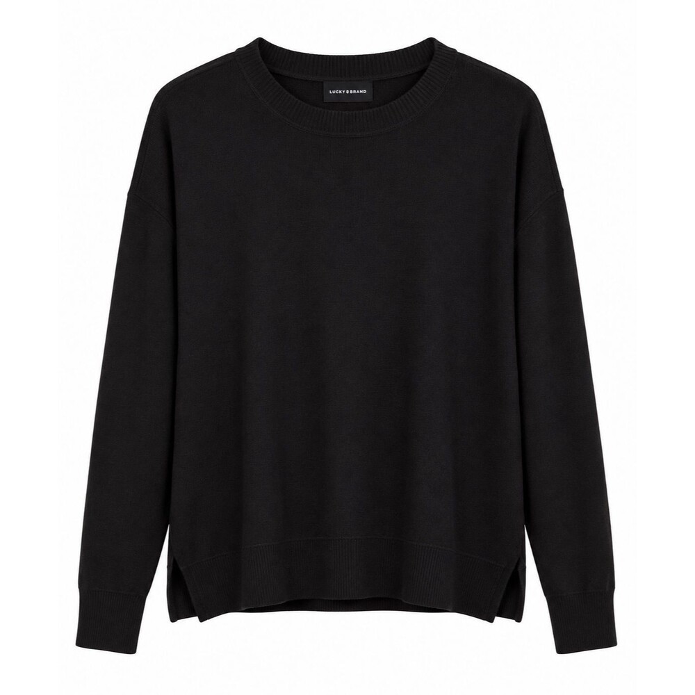Lucky Brand Women’s Black Crewneck Pullover Sweater Long Sleeve Side Slit Medium